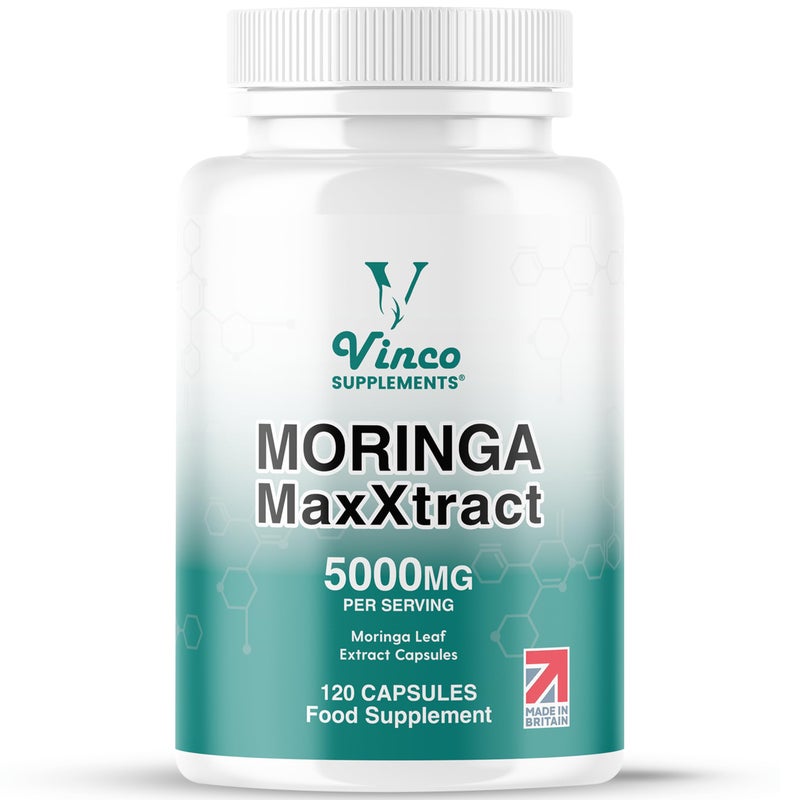 Vinco Moringa Capsules 5000mg - 120 High Strength Rosabella Moringa Capsules for Energy and Immune Support - 4 Months Supply - Pure Concentrated Leaf Extract - Vegan, Non-GMO & Gluten Free